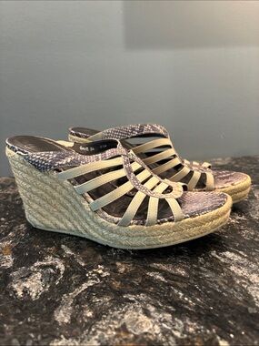 Donald J. Pliner Beige Snake-Print Espadrille Wedge Sandals
